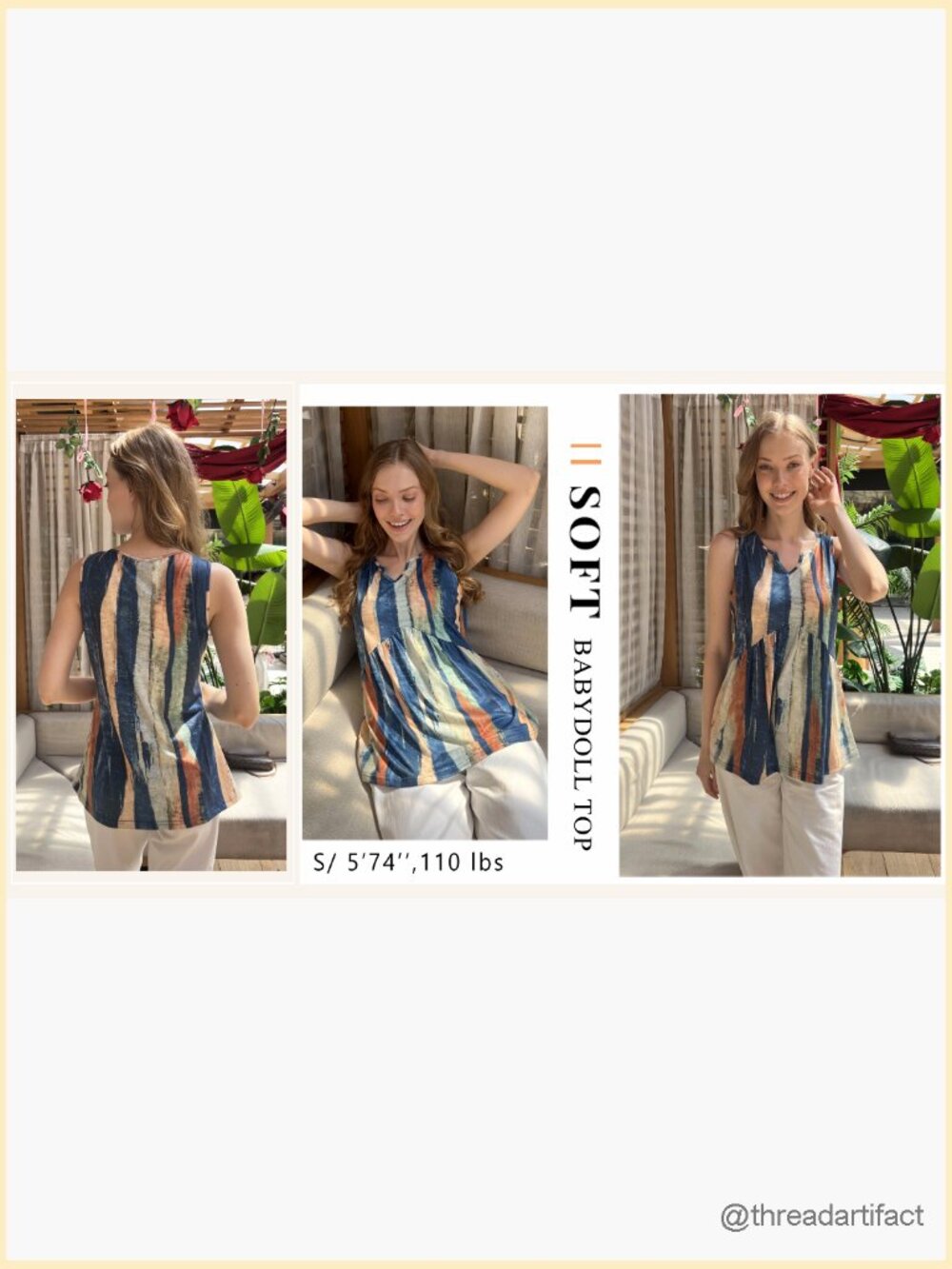 Sleeveless Tank Top Flowy Peplum V Neck Boho Beach Summer Blouse - Picture 7 of 7